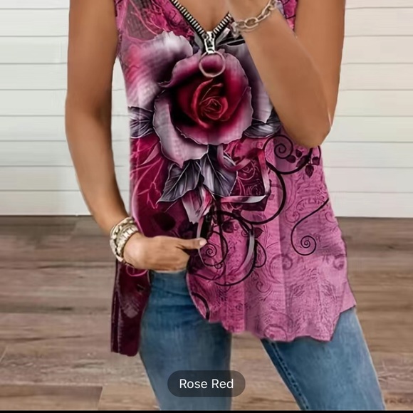 🔴 CLEARANCE 🏷️ NWT PINK ROSE ZIPPER TANK TOP SLEEVELESS BLOUSE Women’s 1X 14 - Picture 3 of 7